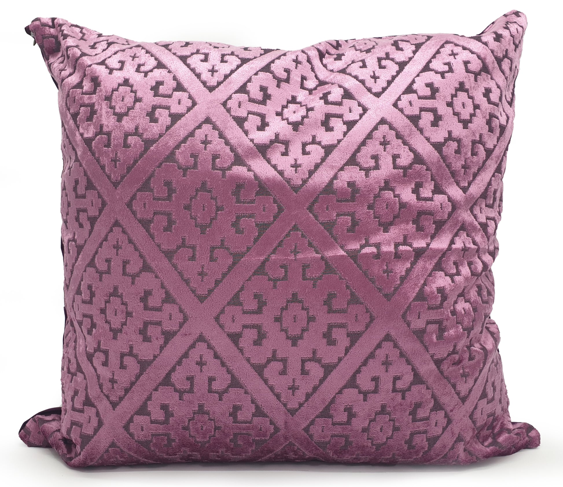 Set of 4 Cushions Filled Large Covers Velvet Damask diamond PURPLE