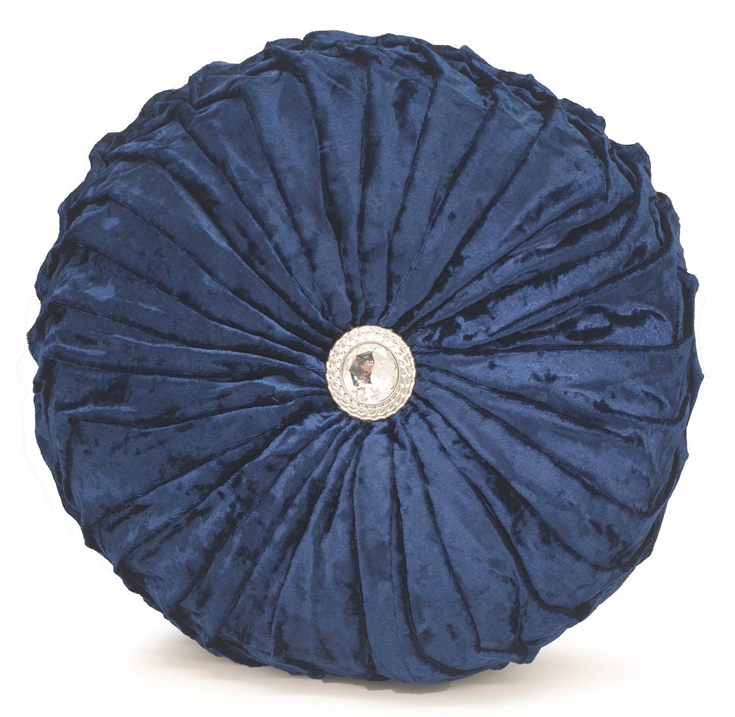 Round Cushion Crush Velvet Diamante Chic Filled Navy Blue