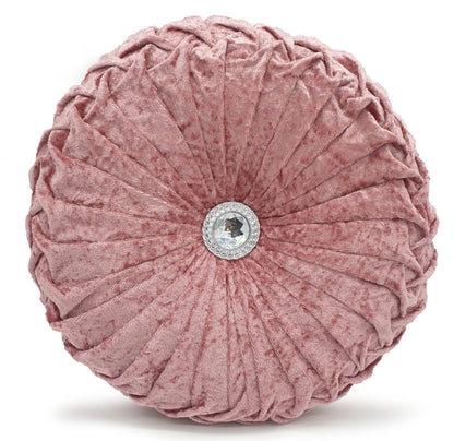 Round Cushion Crush Velvet Diamante Chic Filled Pink