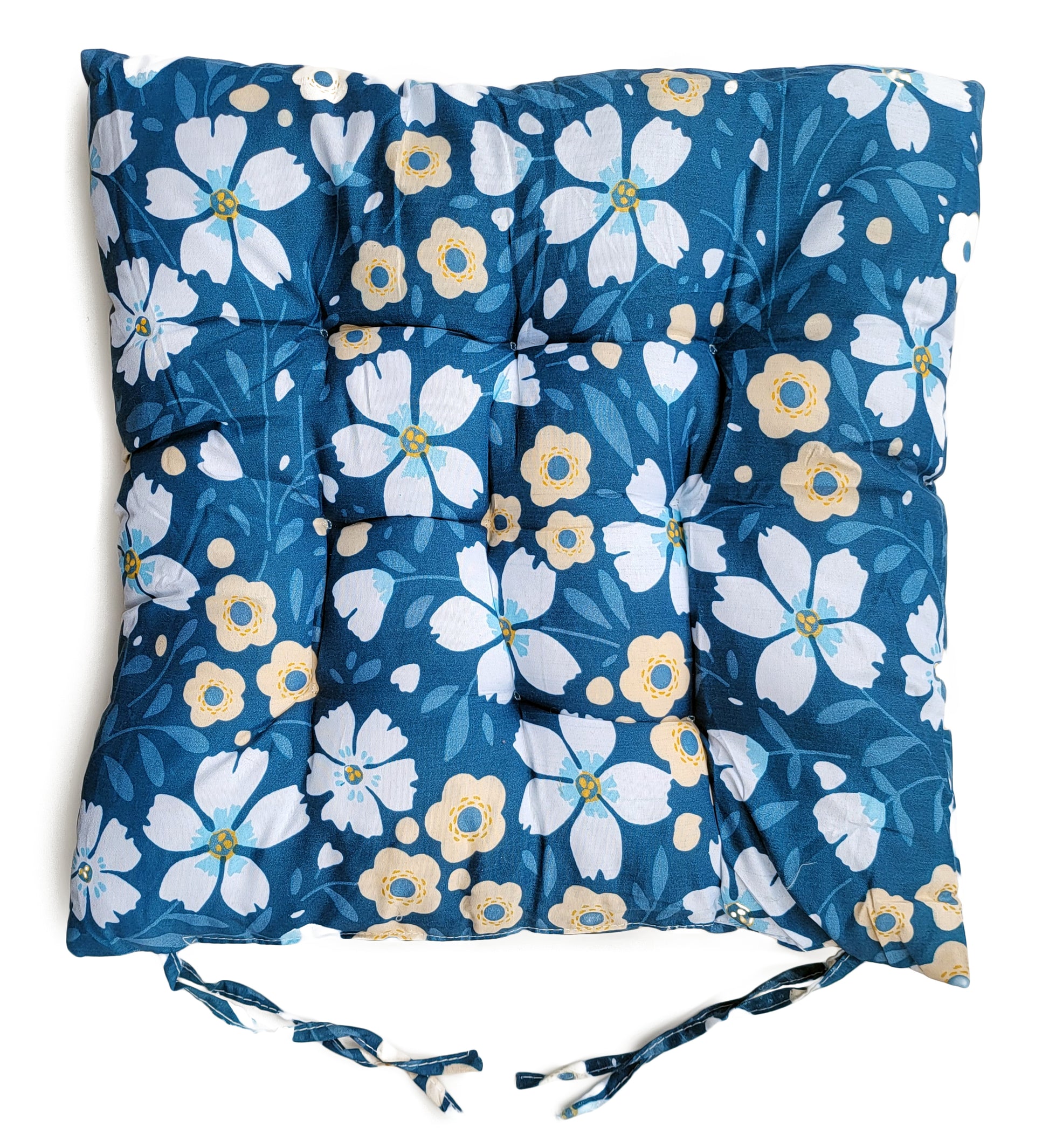 Seat Pad for Dining Garden Kitchen Chair Tie On Floral Teal Blue