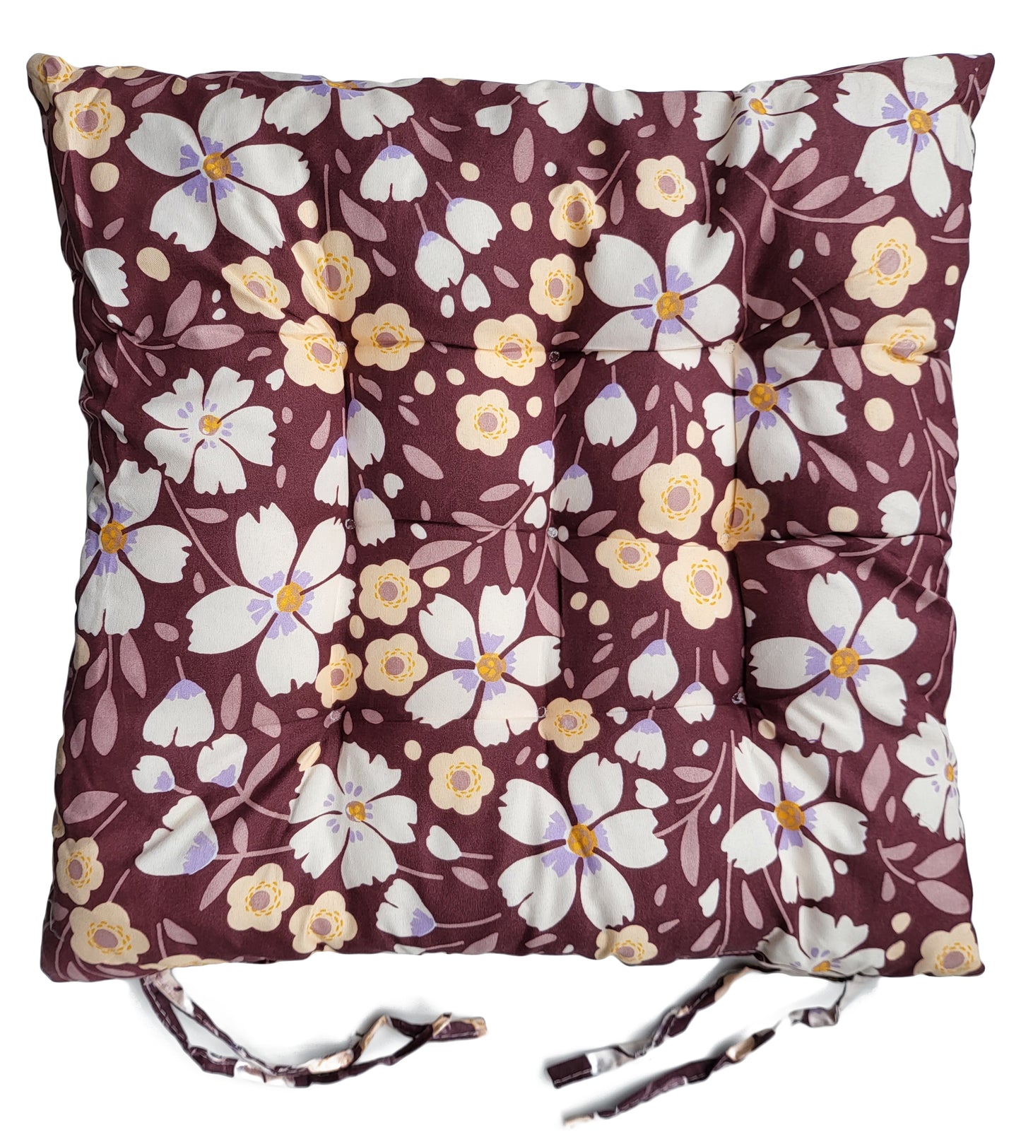 Seat Pad for Dining Garden Kitchen Chair Tie On Floral Purple