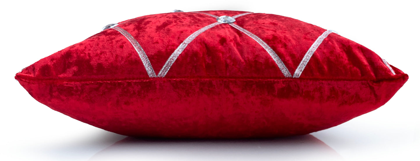 Large Crush Velvet Cushions or Covers Diamante Chesterfield  3 Sizes RED side view