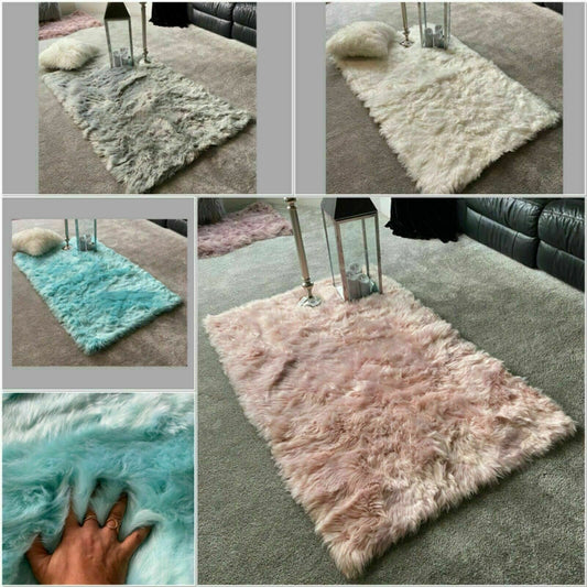 Large Super Soft Fluffy Sheepskin PLAIN Faux Fur Rugs Carpet Mat Home Deep Pile