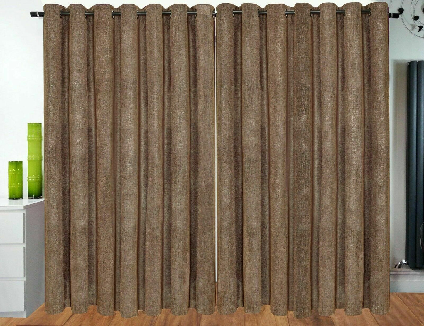 Curtains Eyelet Ring Top fully Lined Chenille Curtains TAUPE