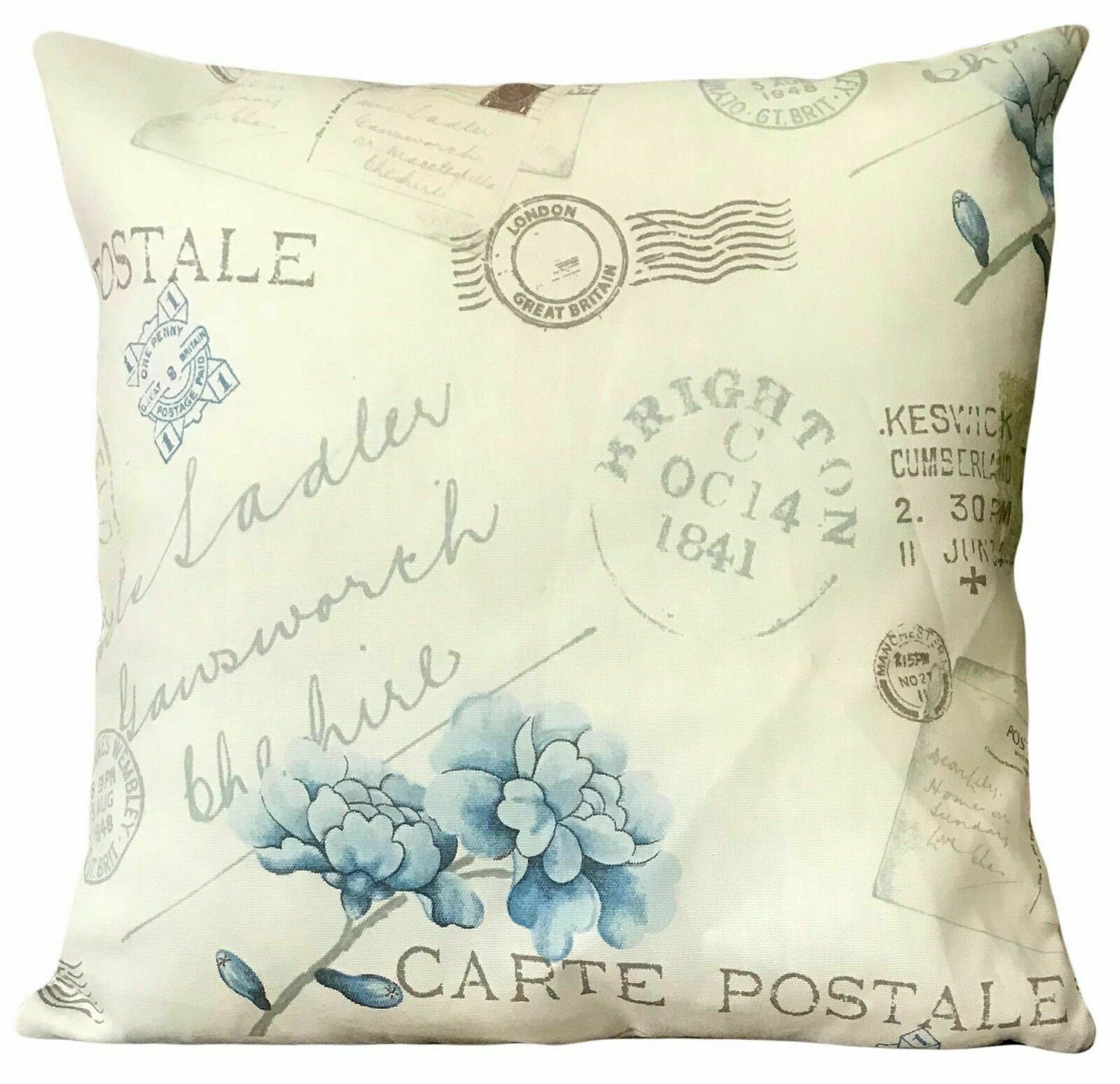 Large Cushions+ Covers set 4 filled shabby chic vintage 21"x21" Cream blue