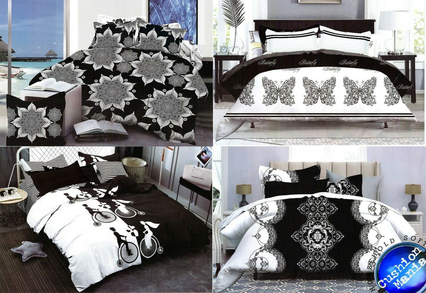 Duvet Cover Pillowcases Quilt Cover Bedding Sets Double King Size black white