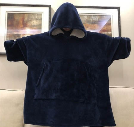 Hoodie Blanket Soft Oversized Ultra Plush Sherpa Giant Big Sweatshirt Reversible Navy Blue