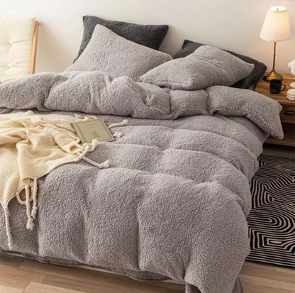Teddy Bear Fleece Fitted Sheet OR Duvet Cover Set Sherpa Thermal Warm Bedding Silver