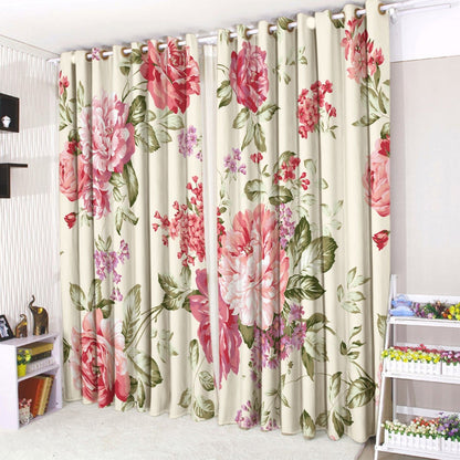 Eyelet Curtains Ring top Pair of 3d Printed Curtains Floral