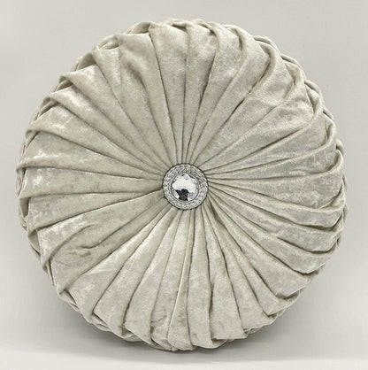 Round Cushion Crush Velvet Diamante Chic Filled Cream