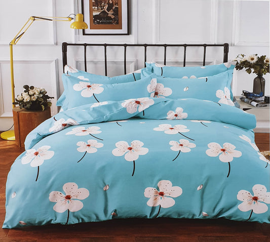 Duvet Cover Set with Pillow Cases 90 GSM DAISY TURQUOISE BLUE