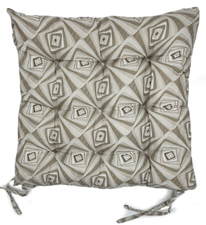 Seat Pad Dining Garden Kitchen Chair Cushions Tie On Abstract Twisted squares Beige
