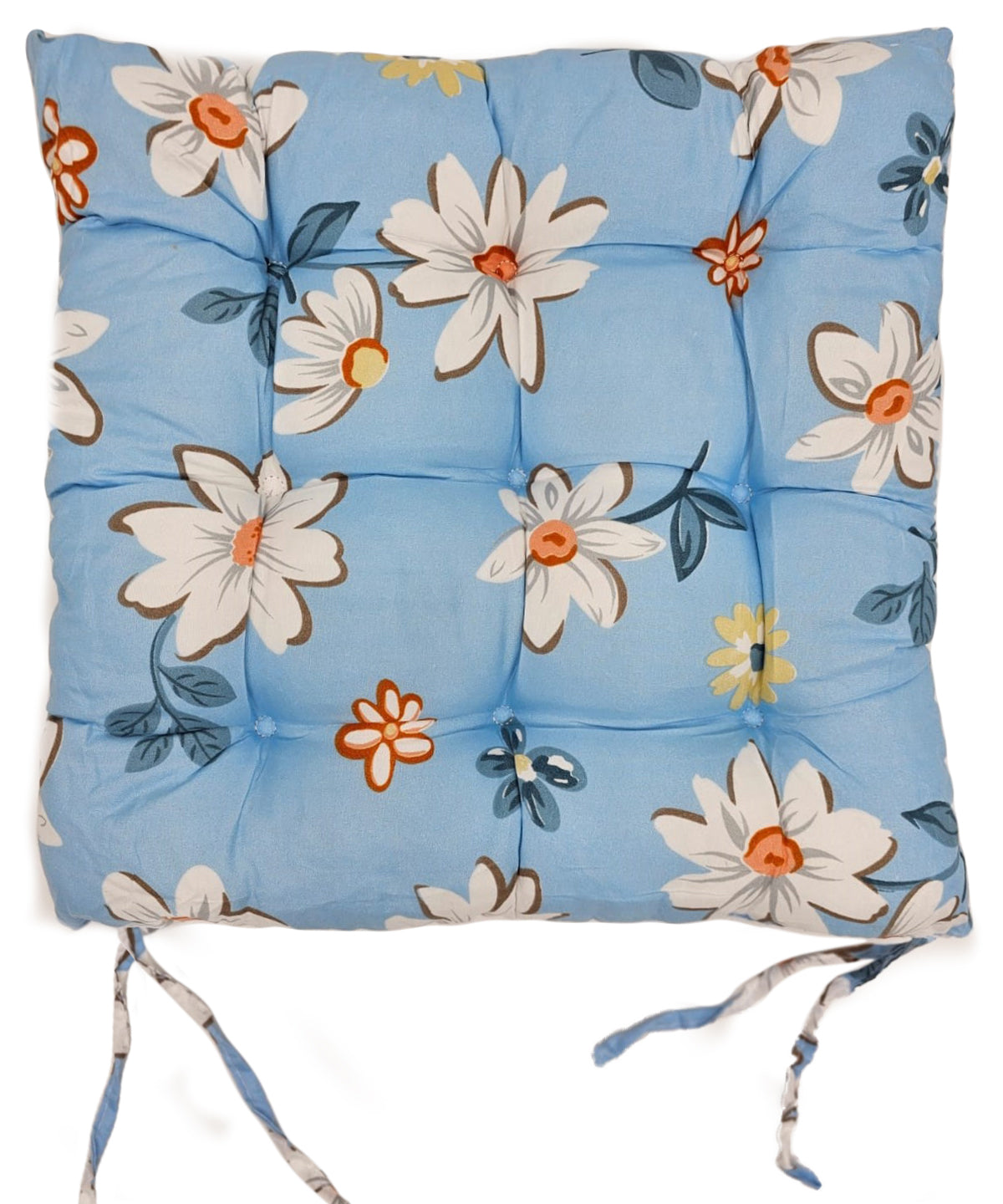 Seat Pad Dining Garden Kitchen Chair Cushions Tie On Daisy Floral Blue