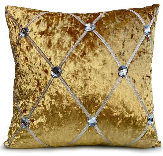 Large Crush Velvet Cushions or Covers Diamante Chesterfield MUSTARD GOLD