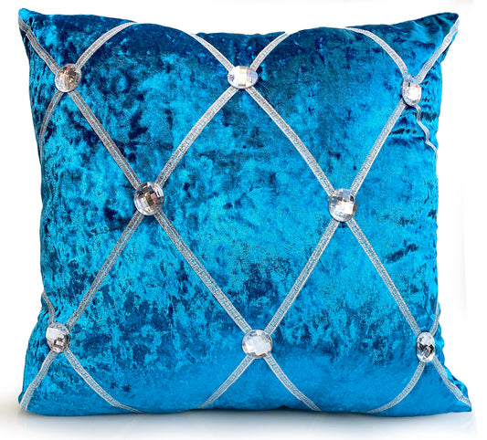 Large Crush Velvet Cushions or Covers Diamante Chesterfield  3 Sizes TEAL BLUE