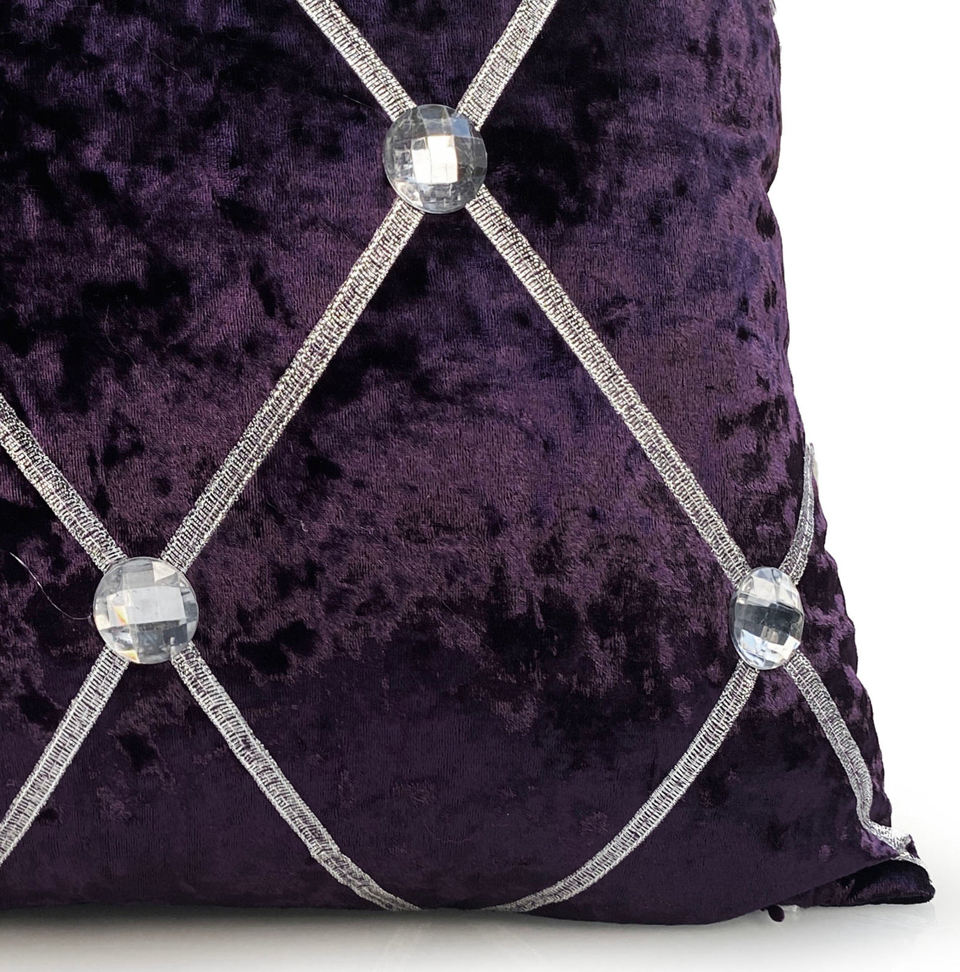 Large Crush Velvet Cushions or Covers Diamante Chesterfield  3 Sizes PURPLE closer view