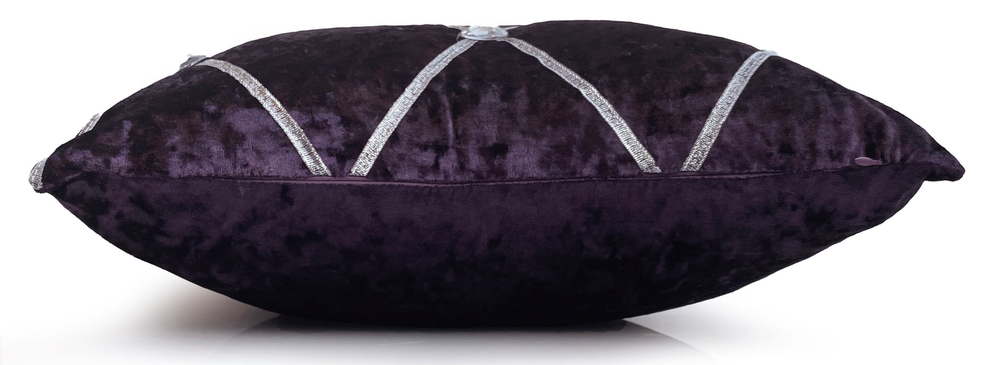 Large Crush Velvet Cushions or Covers Diamante Chesterfield  3 Sizes PURPLE side view