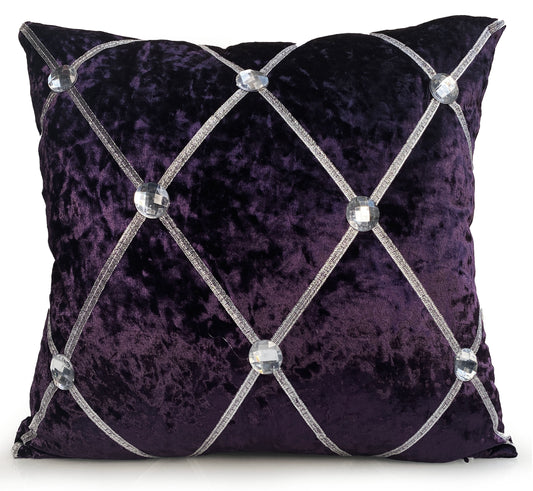 Large Crush Velvet Cushions or Covers Diamante Chesterfield  3 Sizes PURPLE