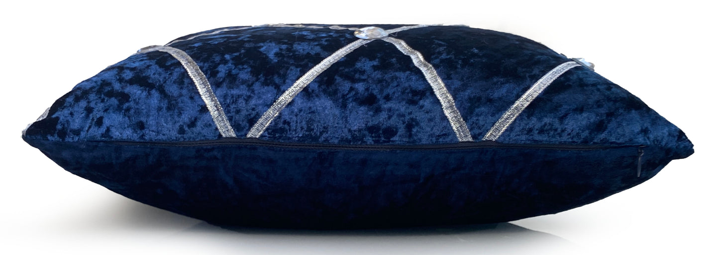 Large Crush Velvet Cushions or Covers Diamante Chesterfield  3 Sizes NAVY BLUE side view