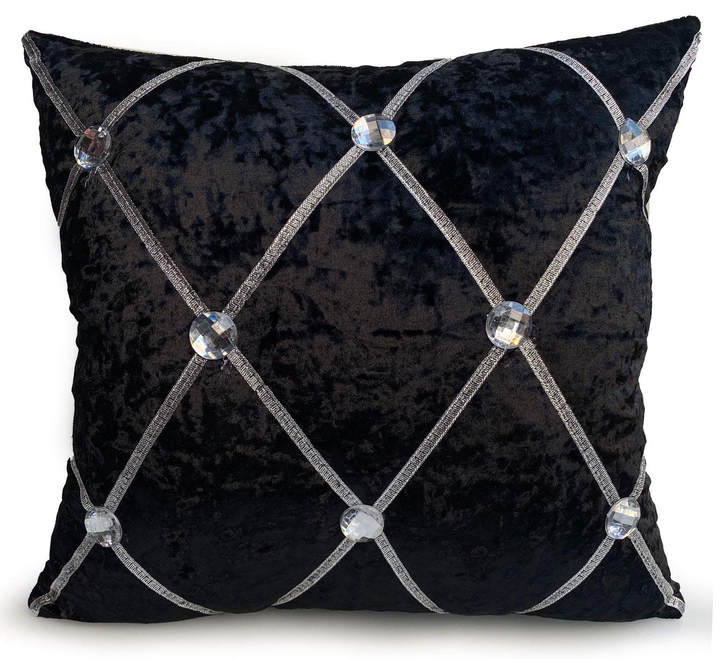 Large Crush Velvet Cushions or Covers Diamante Chesterfield  3 Sizes BLACK