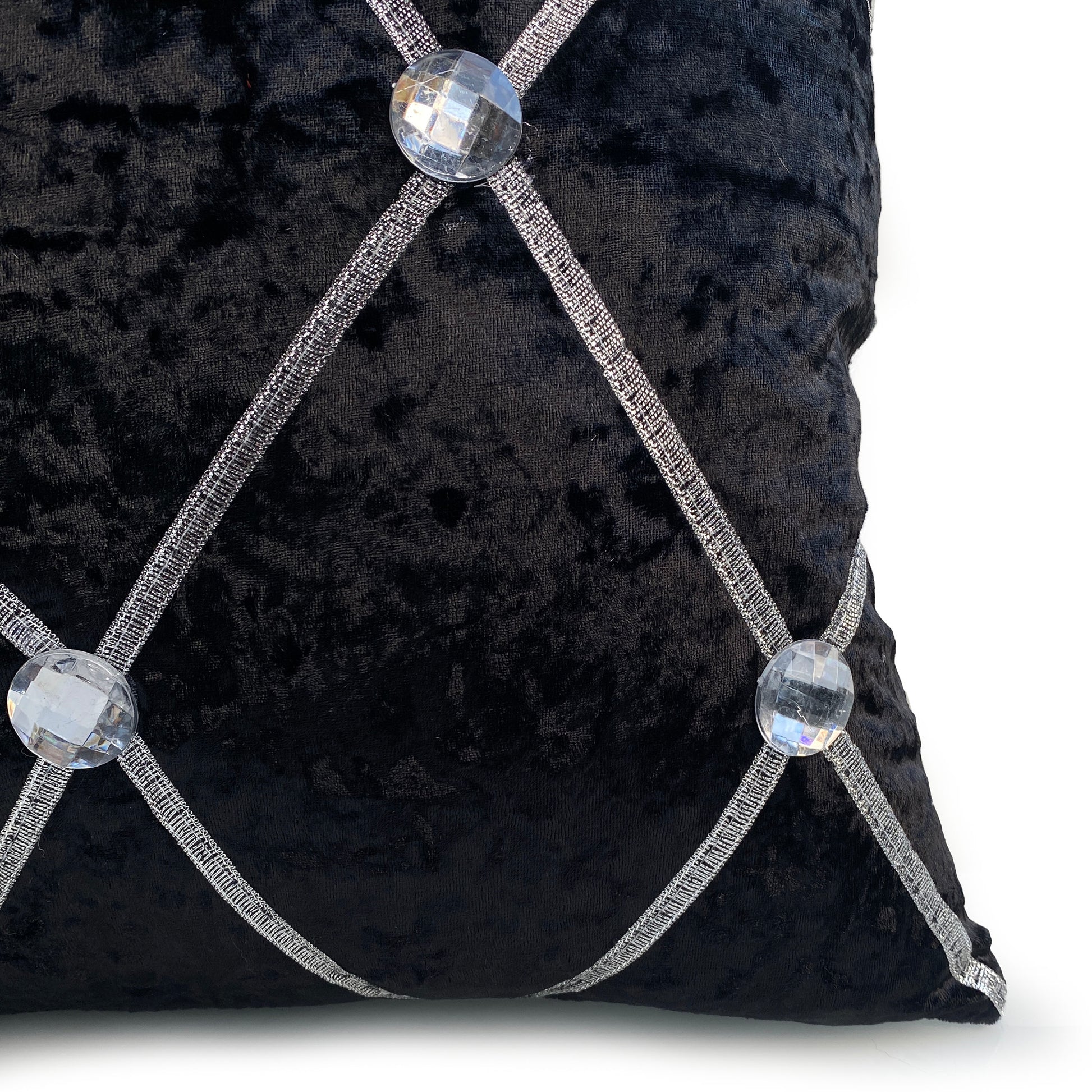 Large Crush Velvet Cushions or Covers Diamante Chesterfield  3 Sizes BLACK closer view
