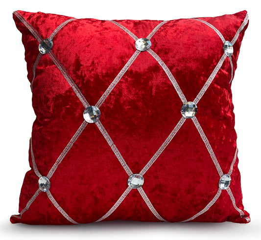 Large Crush Velvet Cushions or Covers Diamante Chesterfield  3 Sizes RED