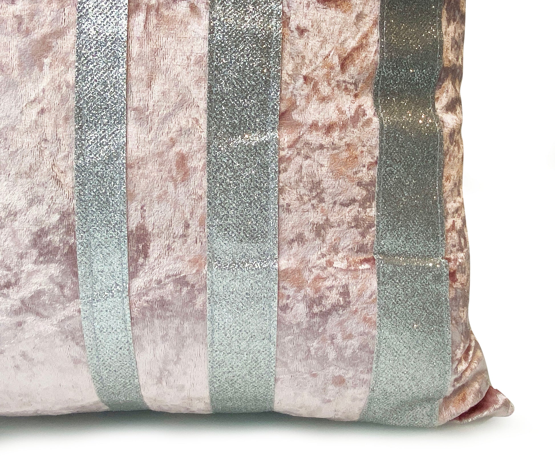 Cushions Covers Velvet Crushed or filled cushions Glitter stripe BLUSH PINK closer view