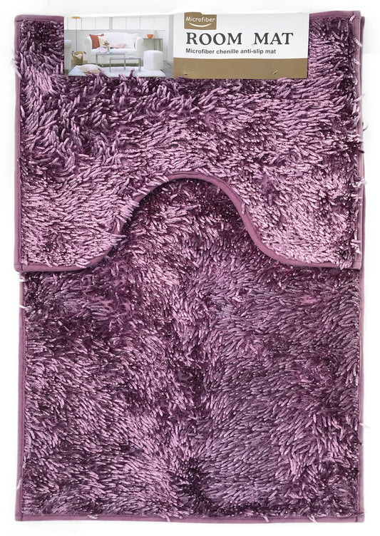 chenille Bath Pedestal Mat Sets Anti Slip Purple