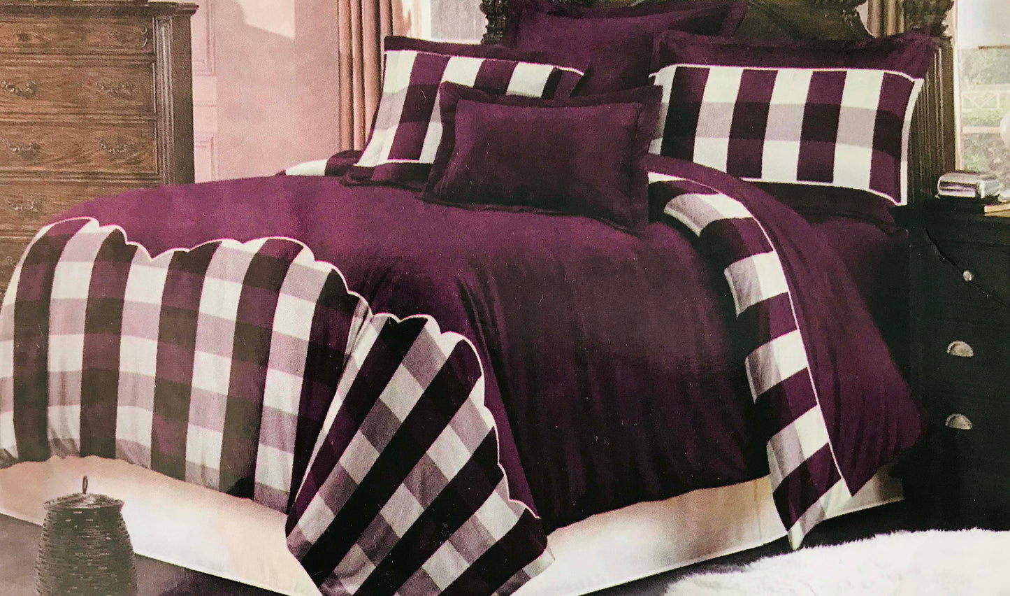 Quilted Bedspread Throw Comforter Bedding Sets Checks PURPLE