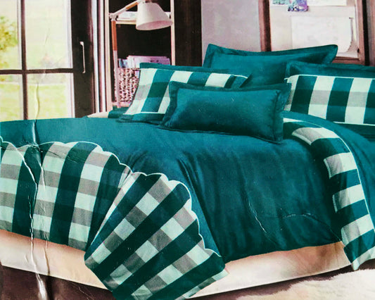Quilted Bedspread Throw Comforter Bedding Sets Checks TEAL