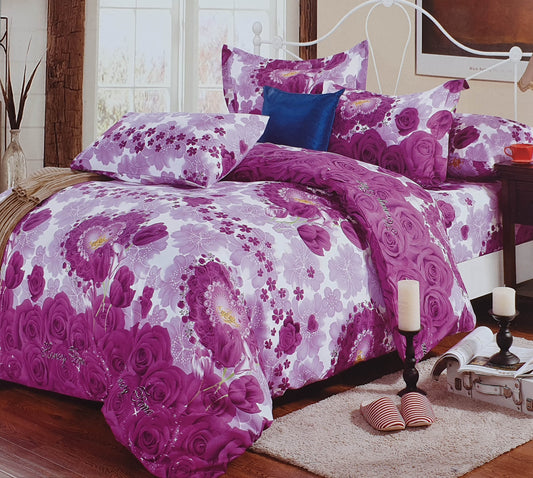 Duvet Cover Set with Pillow Cases 90 GSM ROSES PURPLE