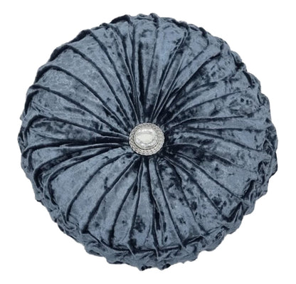 Round Cushion Crush Velvet Diamante Chic Filled Dark Grey