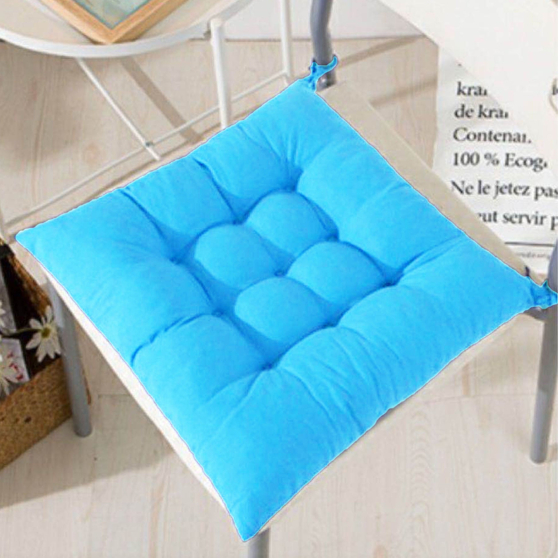 Seat Pad Dining Garden Kitchen Chair Cushions Tie On Plain Turquoish Blue