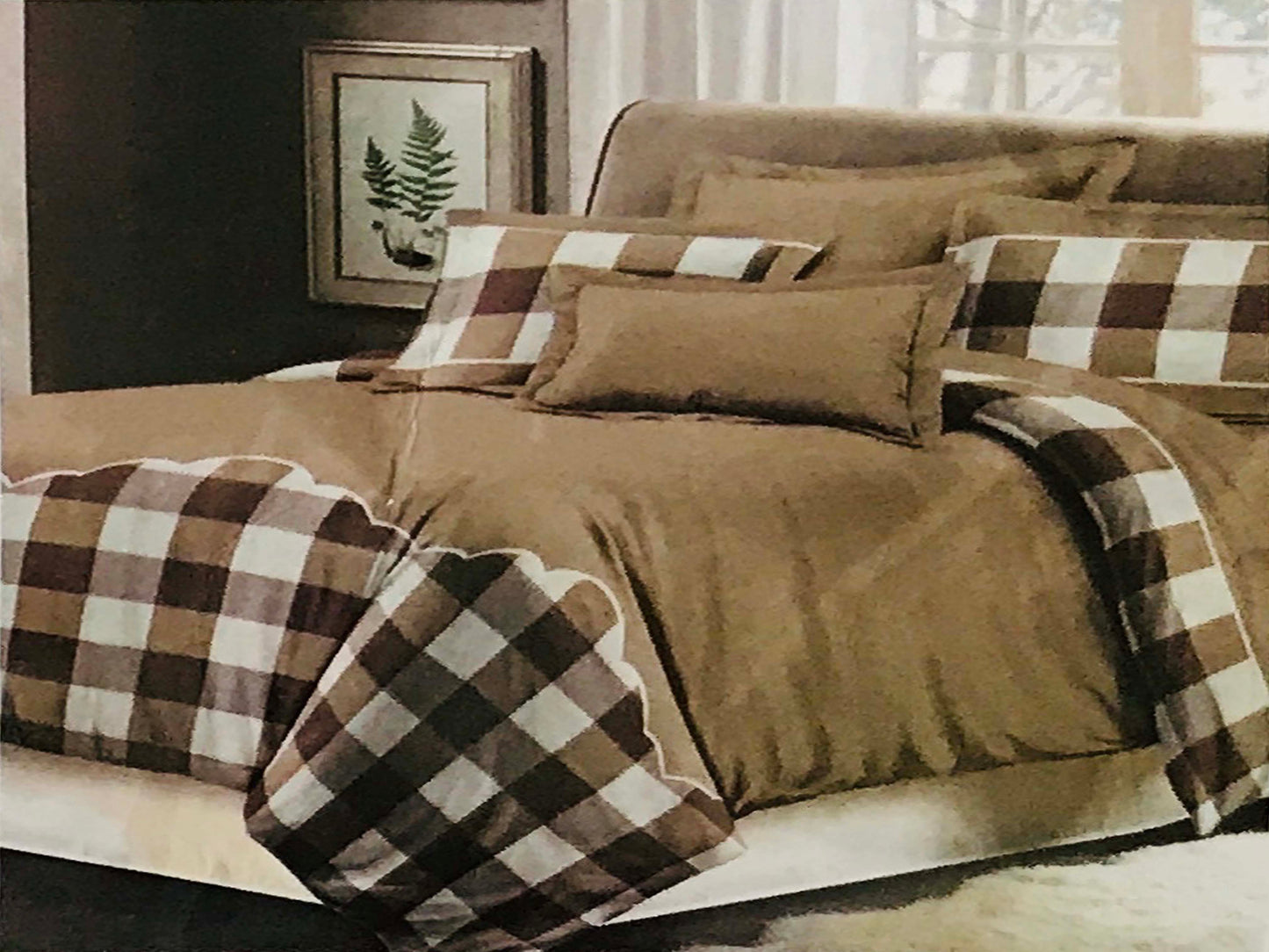 Quilted Bedspread Throw Comforter Bedding Sets Checks BEIGE
