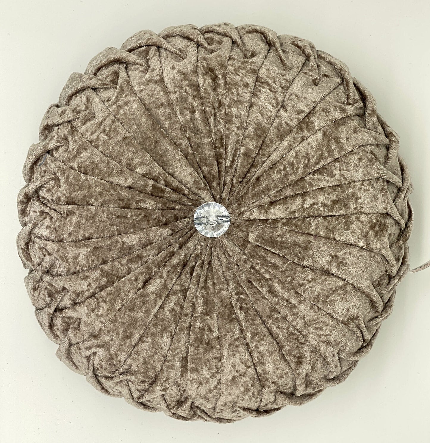 Round Cushion Crush Velvet Diamante Chic Filled Beige