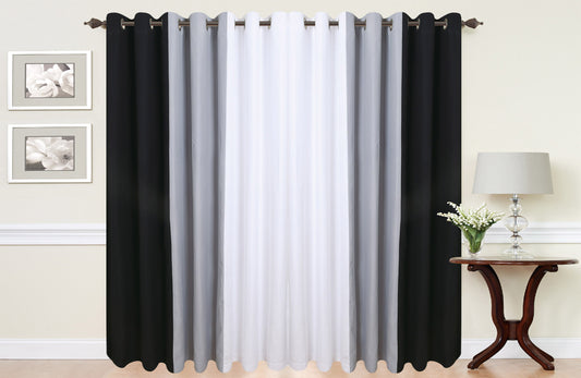 Eyelet curtains Ring Top Fully Lined Pair Ready made curtains 3 Tone BLACK/GREY/WHITE