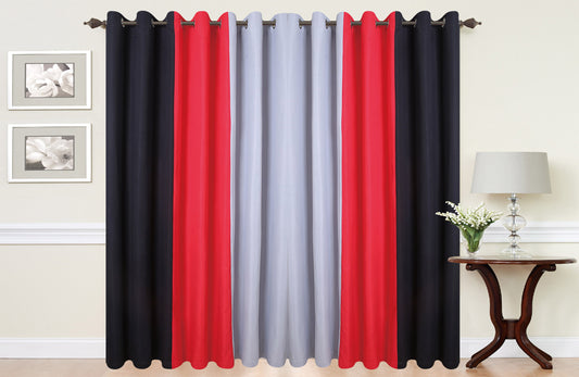 Eyelet curtains Ring Top Fully Lined Pair Ready made curtains 3 Tone BLACK/RED/GREY