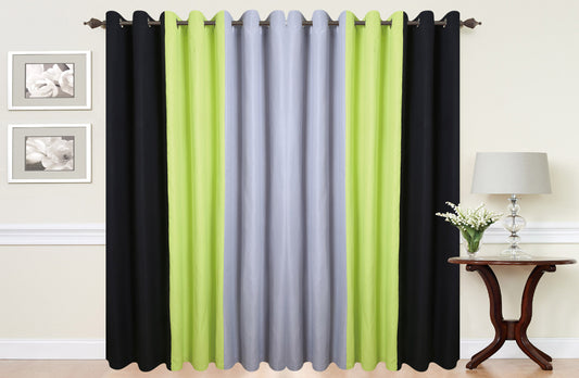 Eyelet curtains Ring Top Fully Lined Pair Ready made curtains 3 Tone BLACK/GREEN/GREY