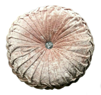 Round Cushion Crush Velvet Diamante Chic Filled Blush Pink