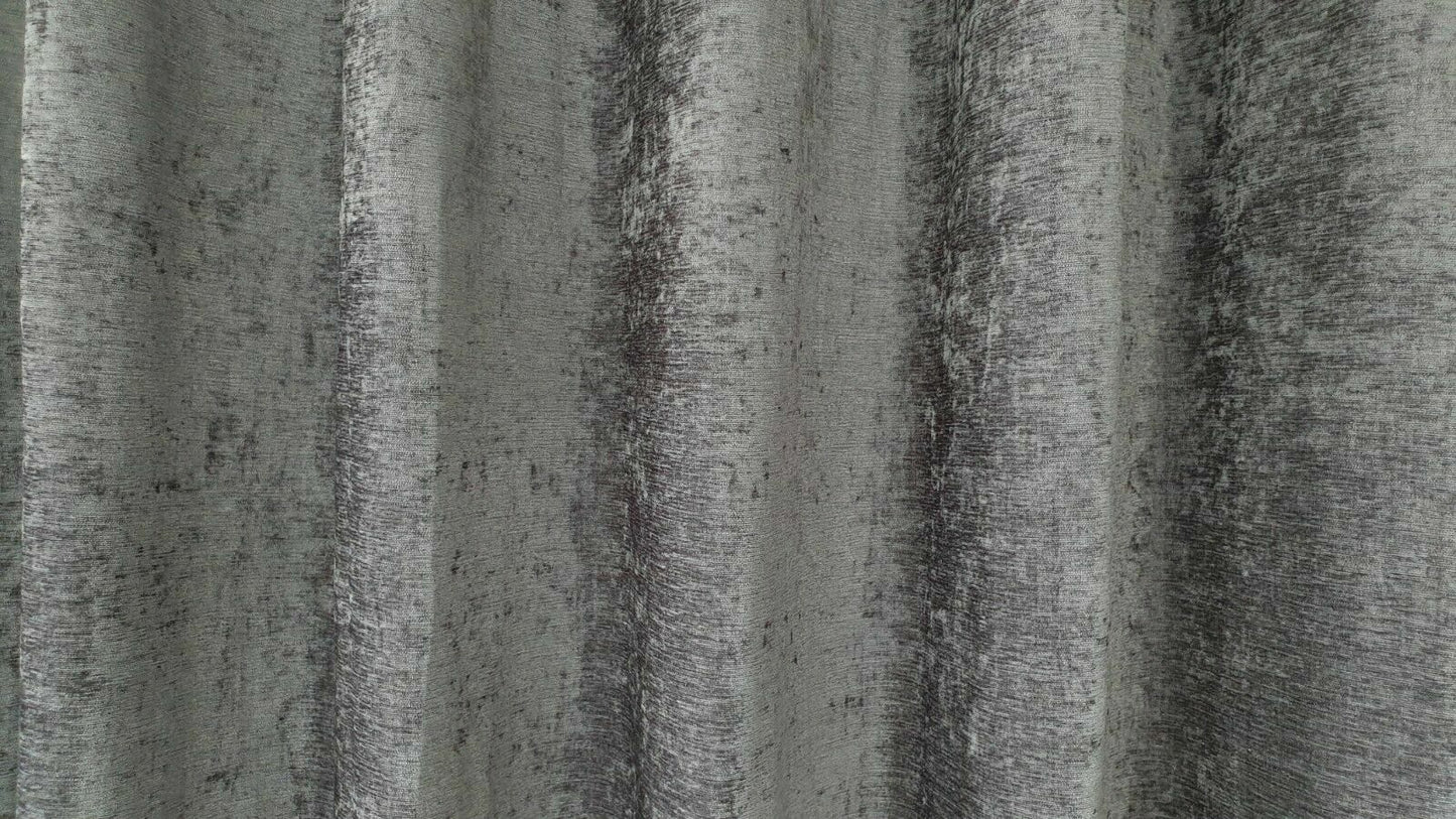 Curtains Eyelet Ring Top Ready Made fully Lined Chenille Curtains SILVER material view