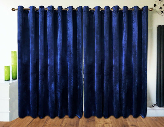 Eyelet Curtains Ring Top Lined Curtains ITALY Plush Velvet NAVY BLUE