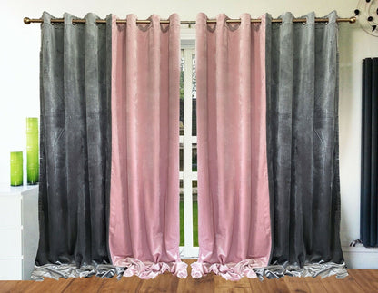 Ring Top Eyelet Curtains ITALY Plush Velvet 2 tone BLUSH PINK/grey