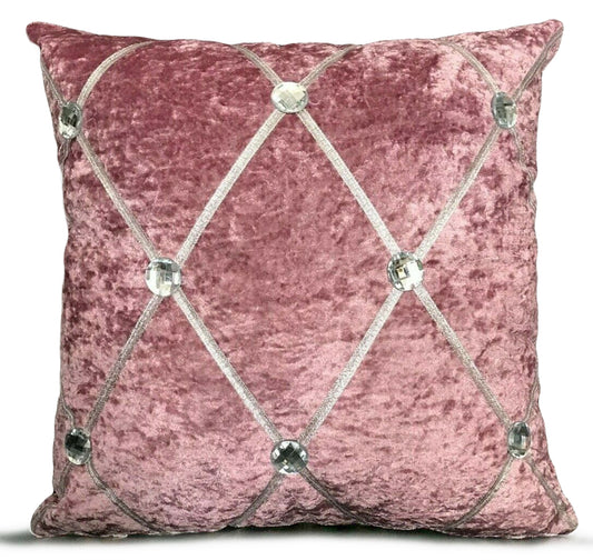 Large Crush Velvet Cushions or Covers Diamante Chesterfield  3 Sizes MAUVE