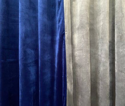 Ring Top Eyelet Curtains ITALY Plush Velvet 2 tone NAVY BLUE/grey closer view