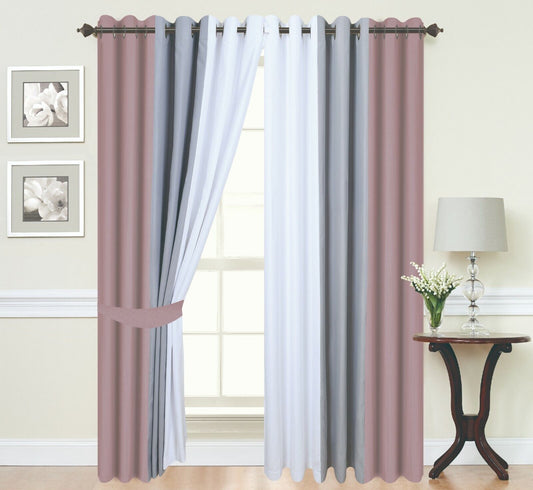 Eyelet curtains Pink Ring Top Fully Lined Pair of curtains Blush Pink Grey White