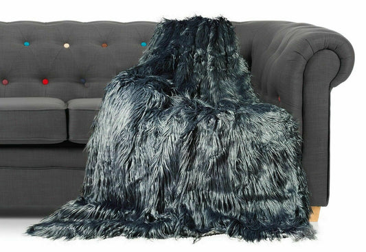 Throws Large Shaggy Long Faux Fur Throw over Sofa Bedspread Fluffy GREY