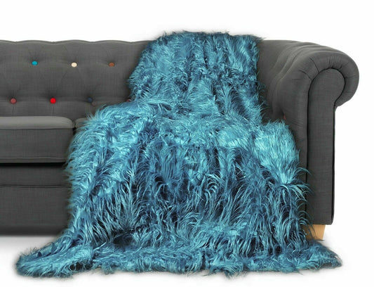 Throws Large Shaggy Long Faux Fur Throw over Sofa Bedspread Fluffy TEAL