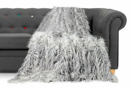 Throws Large Shaggy Long Faux Fur Throw over Sofa Bedspread Fluffy SILVER