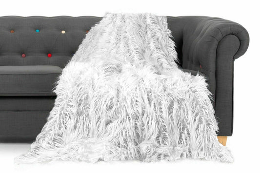 Throws Large Shaggy Long Faux Fur Throw over Sofa Bedspread Fluffy WHITE