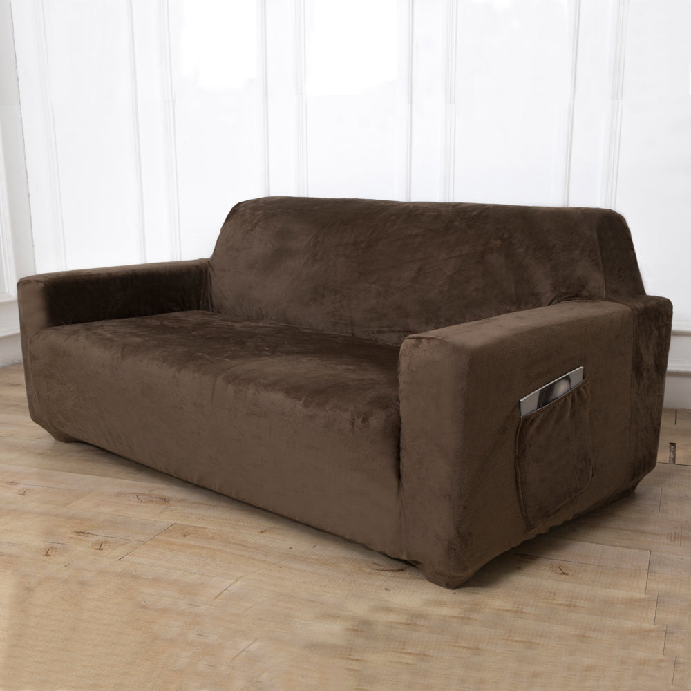 Sofa Covers Plush Velvet Stretch Fit With Tuckers Brown